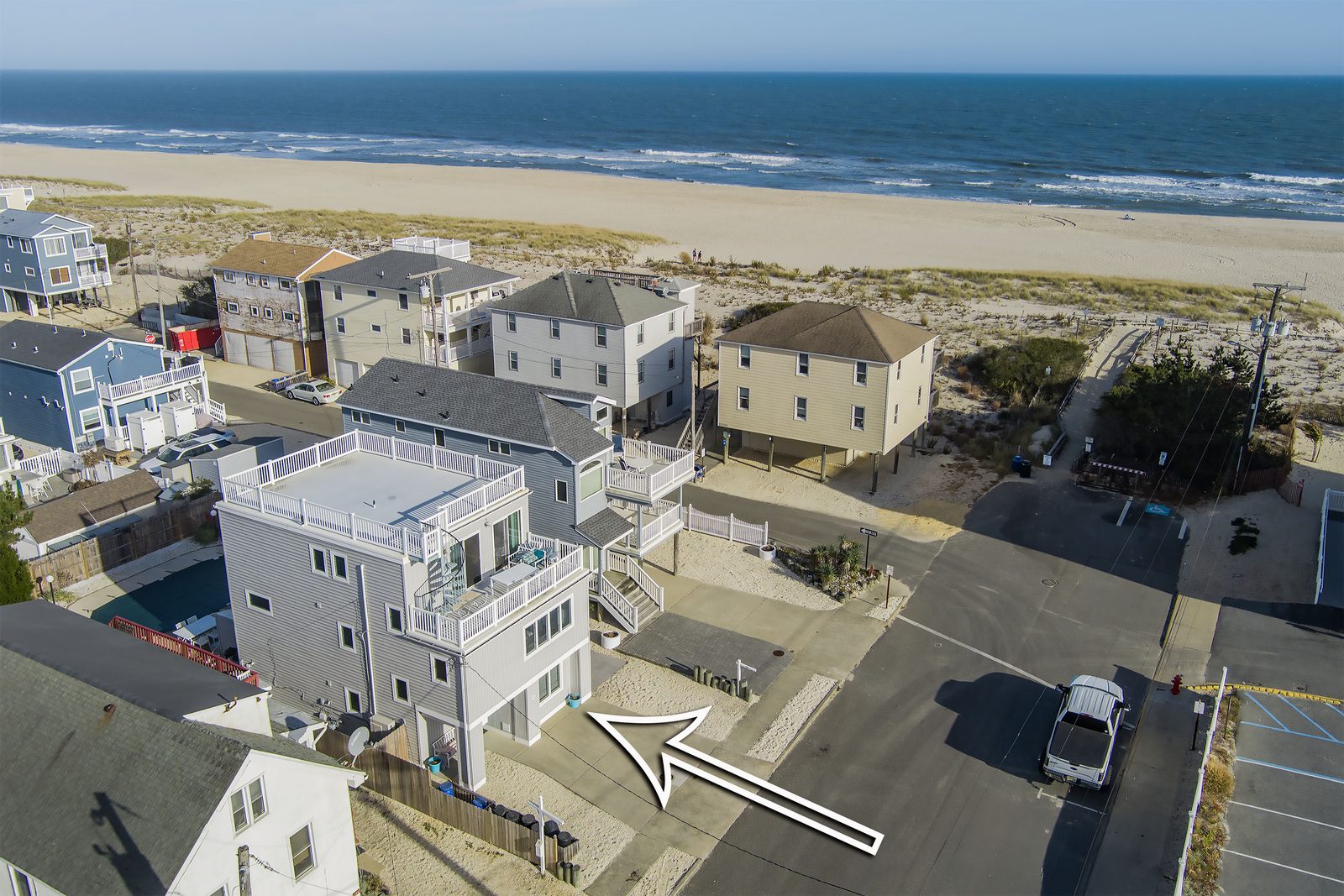 Aerial view of the Ship Bottom home one house from the beach